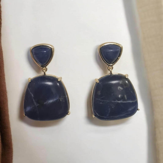 Navy Blue Imperial Jasper Earrings | Natural Stone Dangle Earrings | Elegant Gemstone Jewellery for Weddings & Parties | Unique Gift for Her