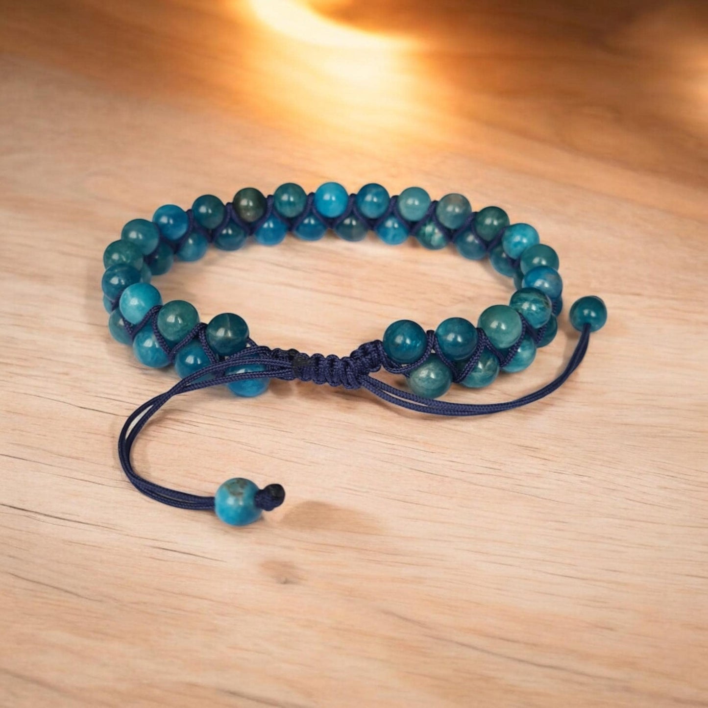 Apatite Beaded Bracelet, Adjustable Braided Wristlet, Handmade Gemstone Jewelry, Healing Apatite Bracelet for Women & Men, Boho Gift Idea