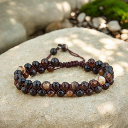 Agate beaded Bracelet - Coffee Braided Jewellery - Brown Beaded Women Bracelet - 6mm Agate beads - Classy Fashionable Bracelet - Boho Gift