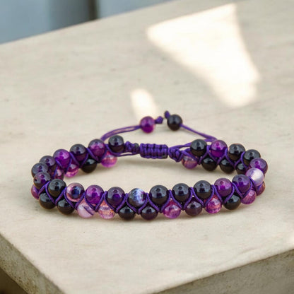 Agate beaded Bracelet - Purple Braided Jewellery - Women Gift - 6mm Agate beads - Classy Fashionable Bracelet - Boho Purple Bracelet - Gift