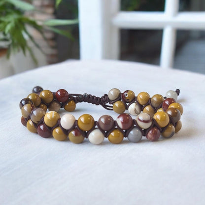 Moukaite Beaded Bracelet,  Braided Colouful Bohemian Wristlet, Gemstone Wrap, Handmade Jewellery Gift, Christmas gift for her, Mookaite cuff